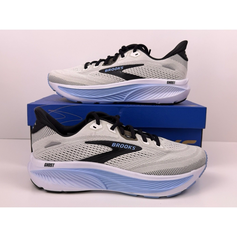 Brooks Ghost 18 Running Shoes Men's Size 8 White/Black/Open Air 110493-1D-172